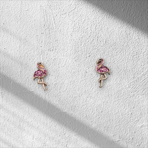 Pink Flamingo Stud Earrings Crystal Accent Tropical Summer Jewelry Gift - Picture 4 of 5